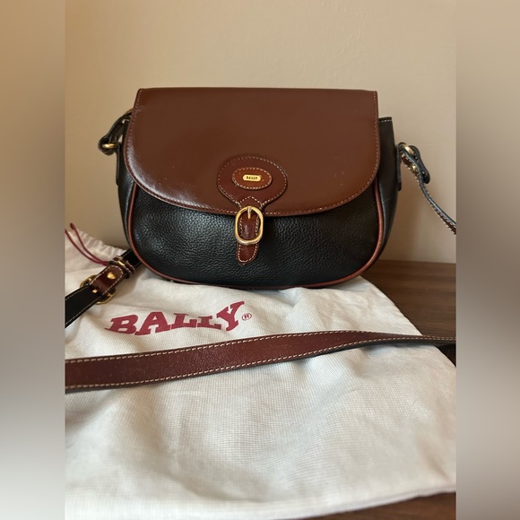 Bally Brown & Black Leather Shoulder Bag / Crossbody + Dustbag - Picture 3 of 11